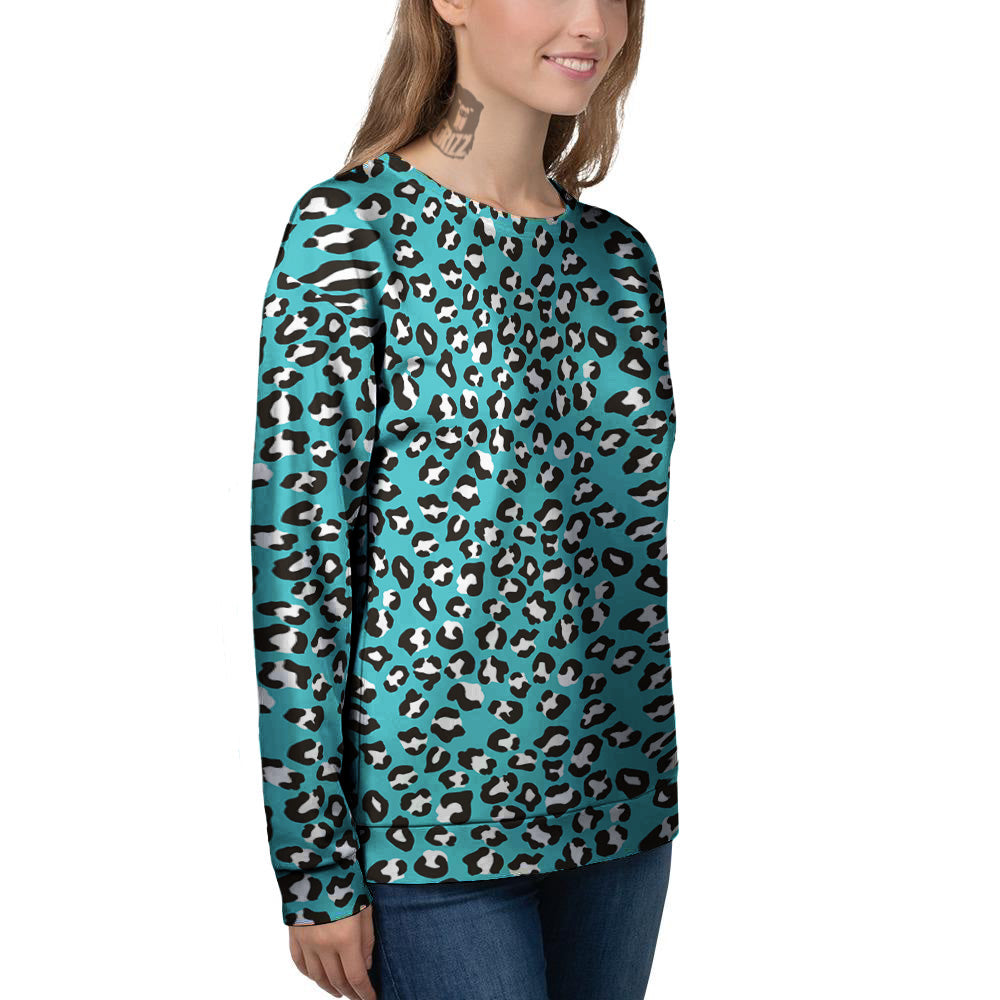 Turquoise Leopard Print Pattern Women's Sweatshirt-grizzshop