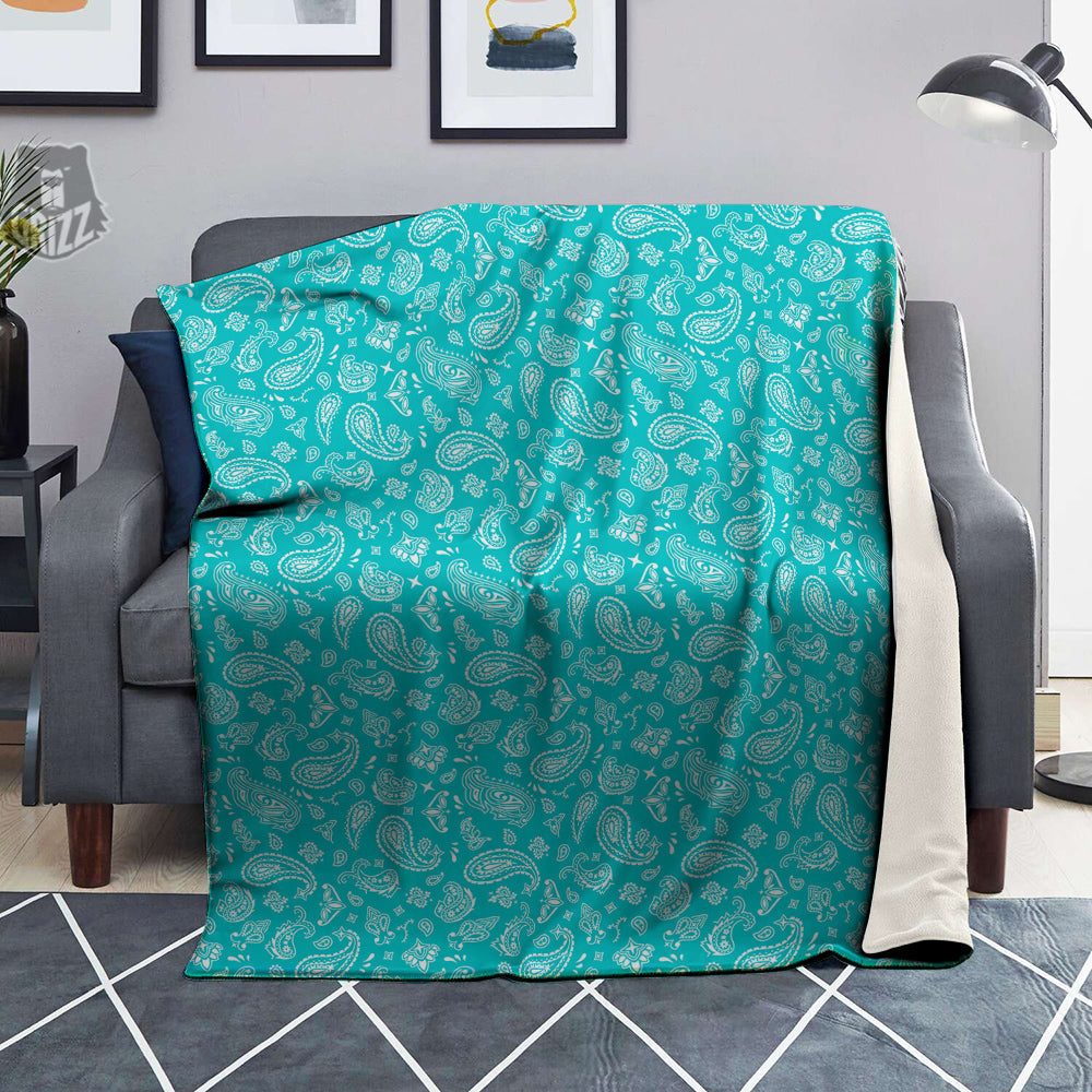 Turquoise Paisley Bandana Print Blanket-grizzshop