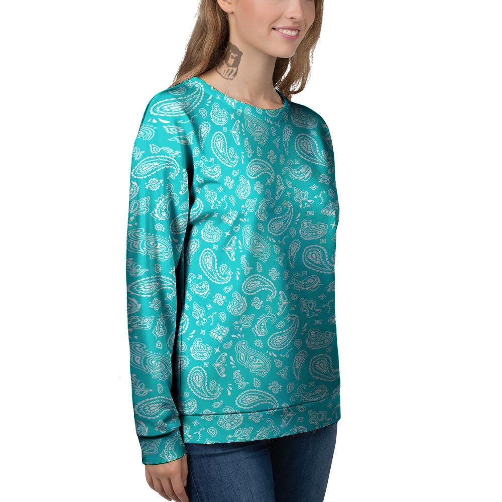 Turquoise Paisley Bandana Print Women's Sweatshirt-grizzshop