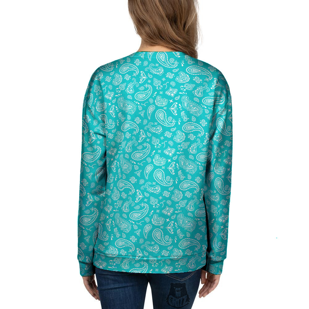 Turquoise Paisley Bandana Print Women's Sweatshirt-grizzshop
