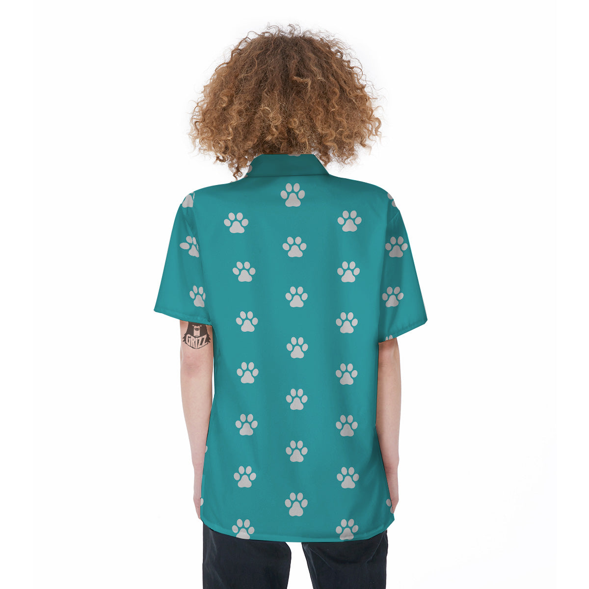 Turquoise Paw Print Women's Short Sleeve Shirts-grizzshop