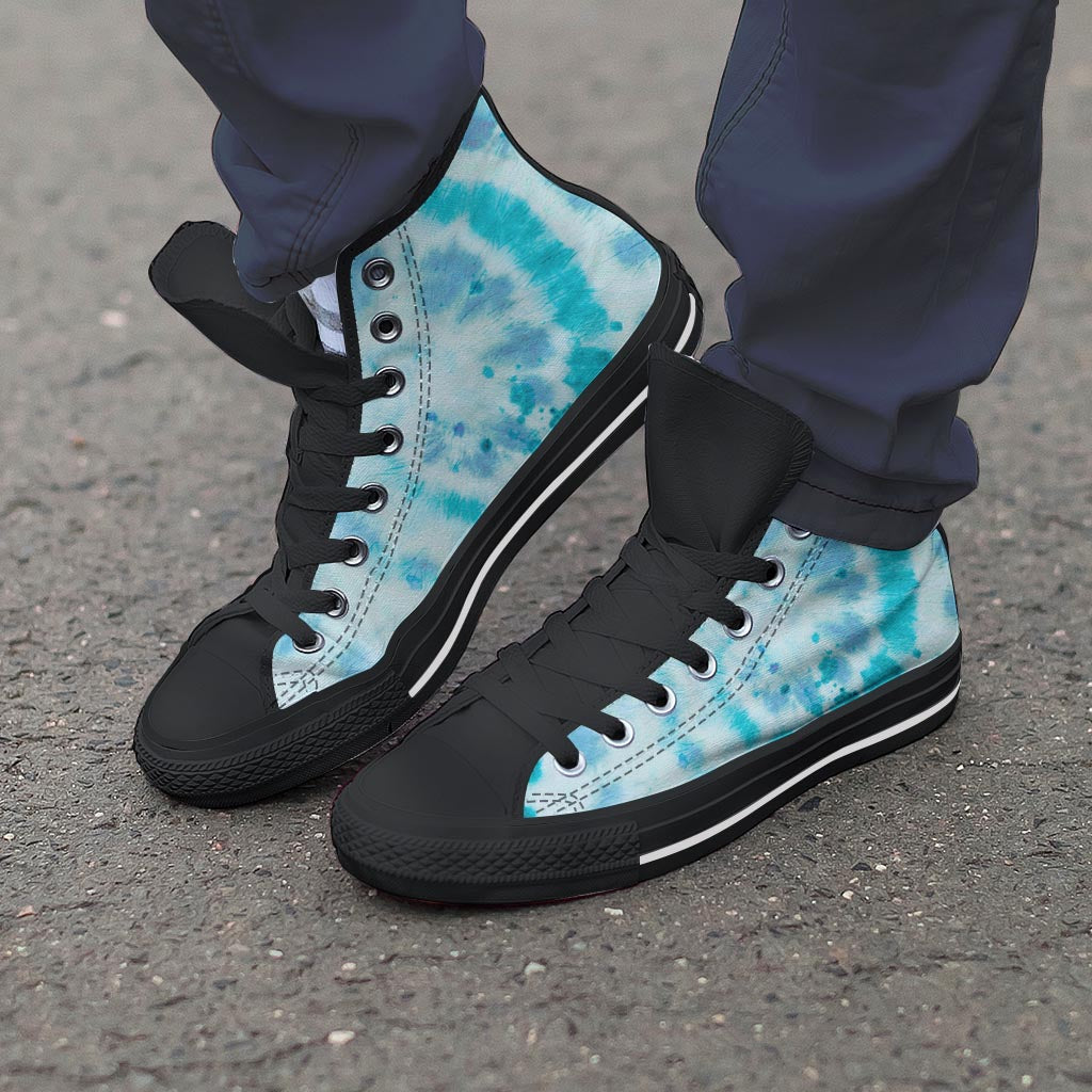 Turquoise Tie Dye Men's High Top Shoes-grizzshop