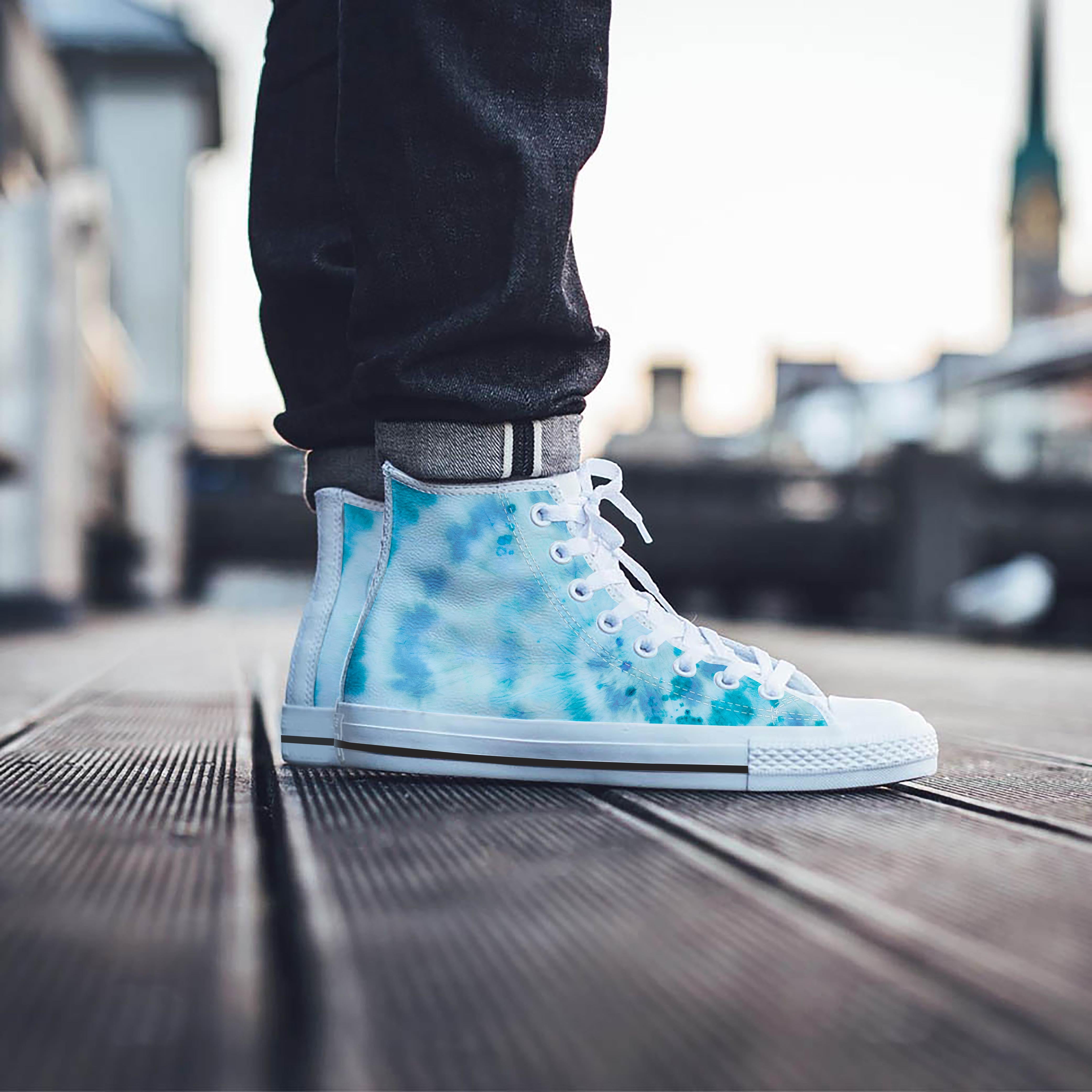 Turquoise Tie Dye Men's High Top Shoes-grizzshop
