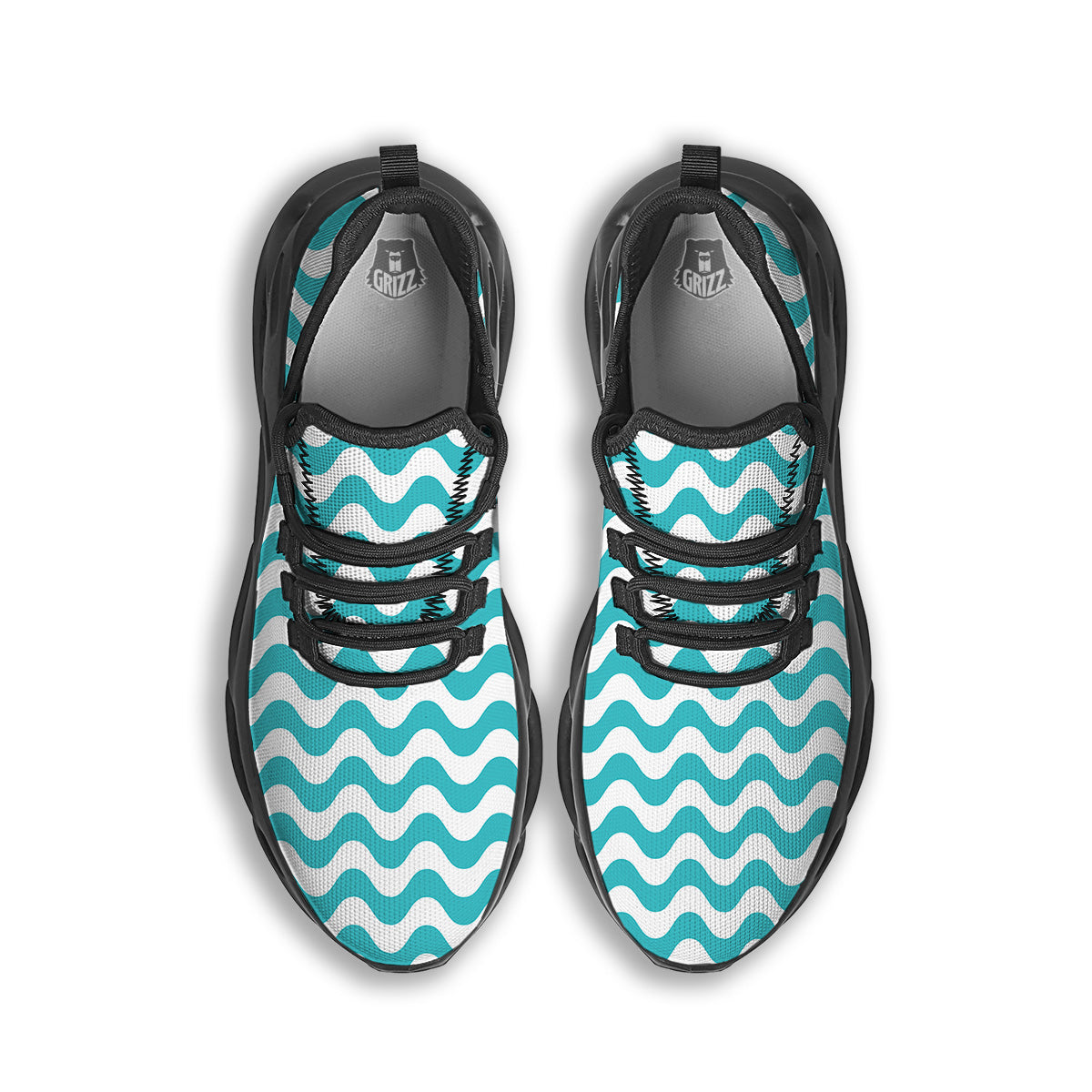 Turquoise Wave Striped Print Black Running Shoes-grizzshop