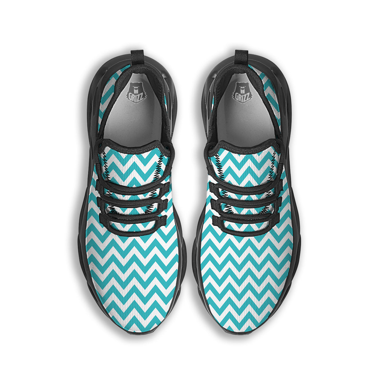 Turquoise Zigzag Print Pattern Black Running Shoes-grizzshop