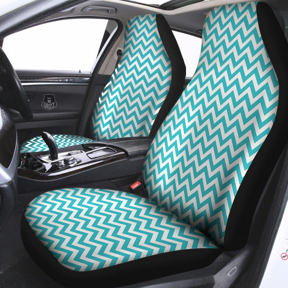 Turquoise Zigzag Print Pattern Car Seat Covers-grizzshop