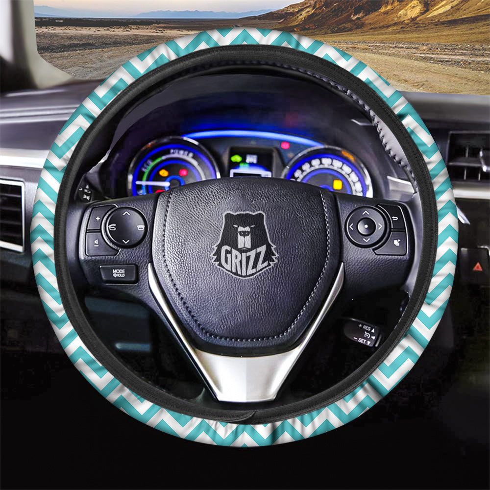 Turquoise Zigzag Print Pattern Car Steering Wheel Cover-grizzshop