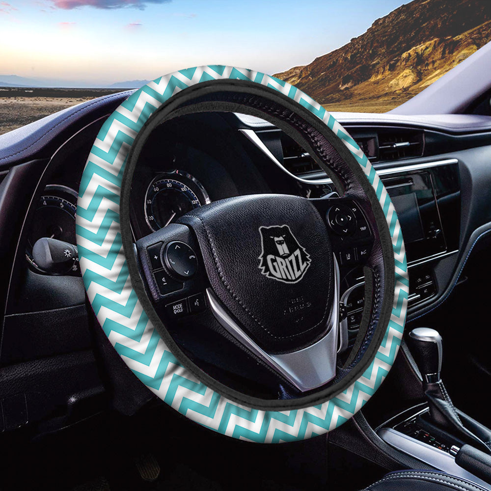 Turquoise Zigzag Print Pattern Car Steering Wheel Cover-grizzshop