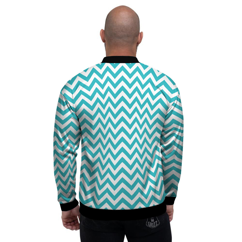 Turquoise Zigzag Print Pattern Men's Bomber Jacket-grizzshop