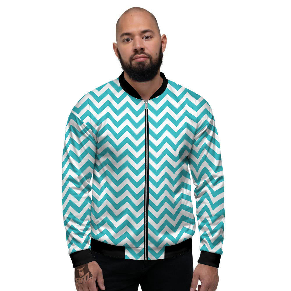 Turquoise Zigzag Print Pattern Men's Bomber Jacket-grizzshop