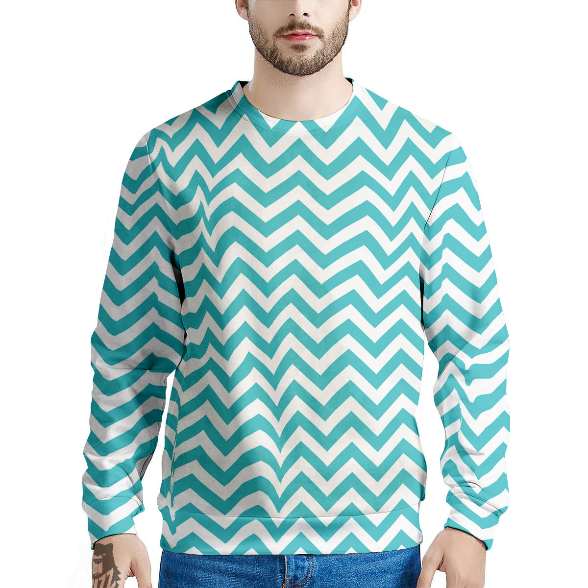 Turquoise Zigzag Print Pattern Men's Sweatshirt-grizzshop