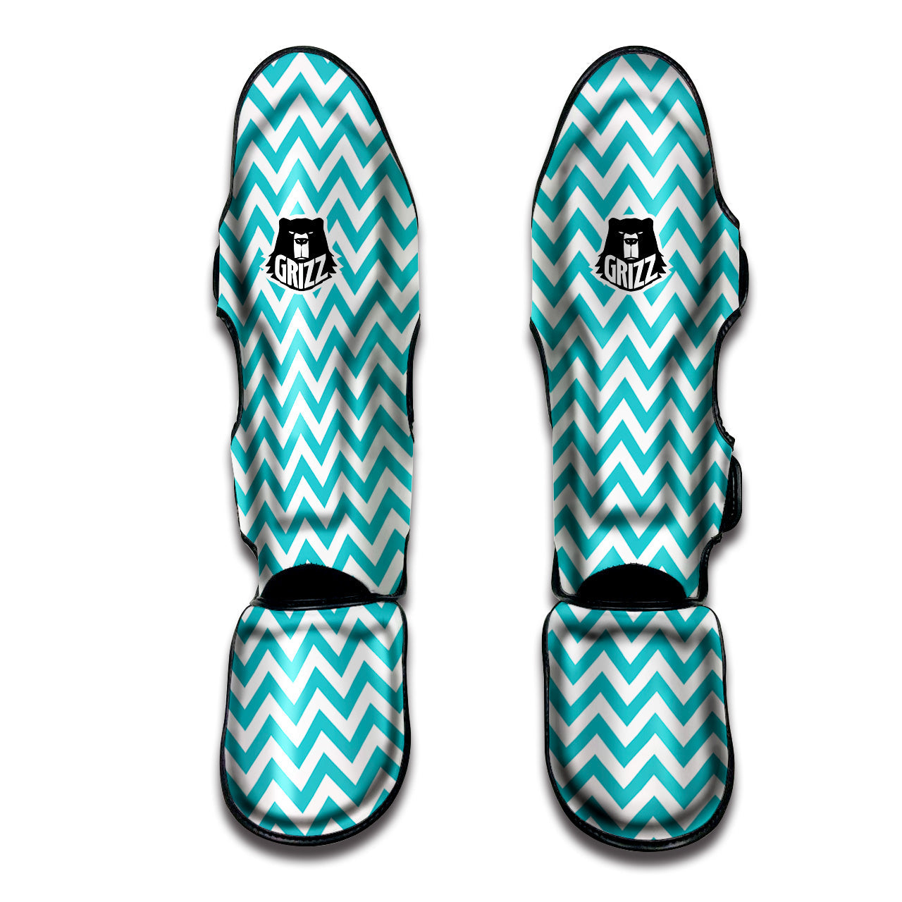 Turquoise Zigzag Print Pattern Muay Thai Shin Guards-grizzshop