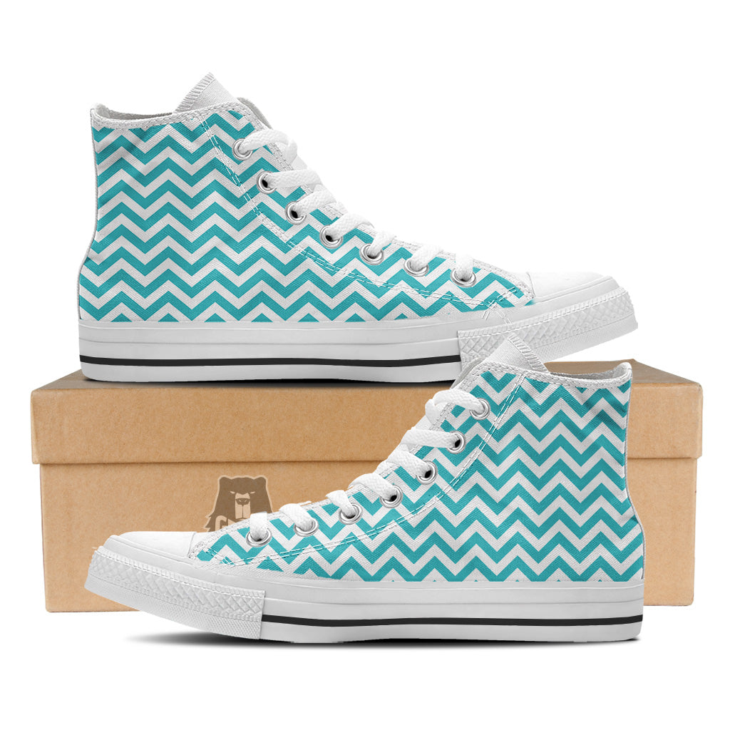 Turquoise Zigzag Print Pattern White High Top Shoes-grizzshop