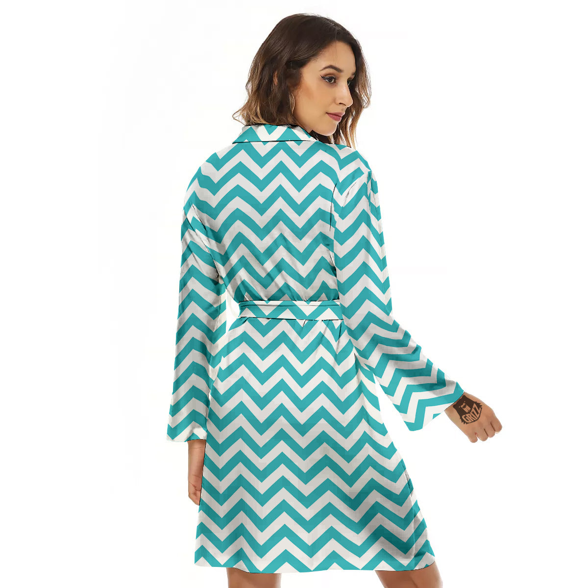 Turquoise Zigzag Print Pattern Women's Robe-grizzshop