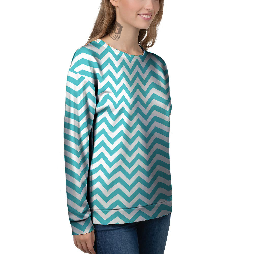 Turquoise Zigzag Print Pattern Women's Sweatshirt-grizzshop