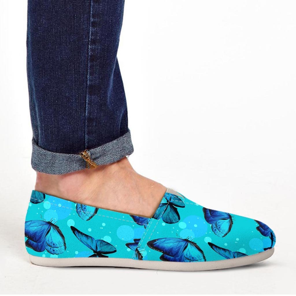 Turquoise Bubble Butterfly Print Canvas Shoes-grizzshop