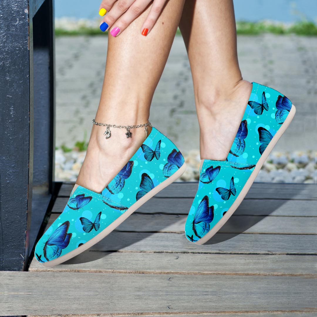 Turquoise Bubble Butterfly Print Canvas Shoes-grizzshop