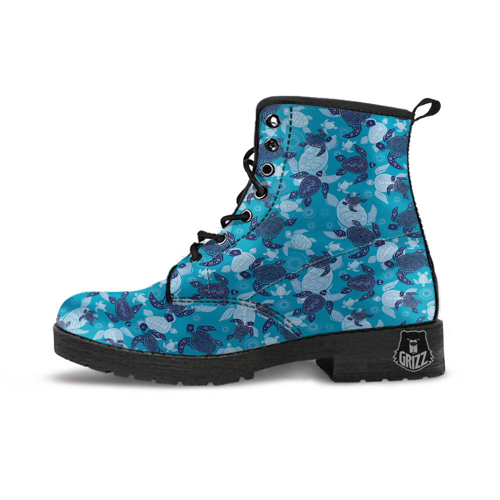 Turtle Blue And White Print Pattern Leather Boots-grizzshop