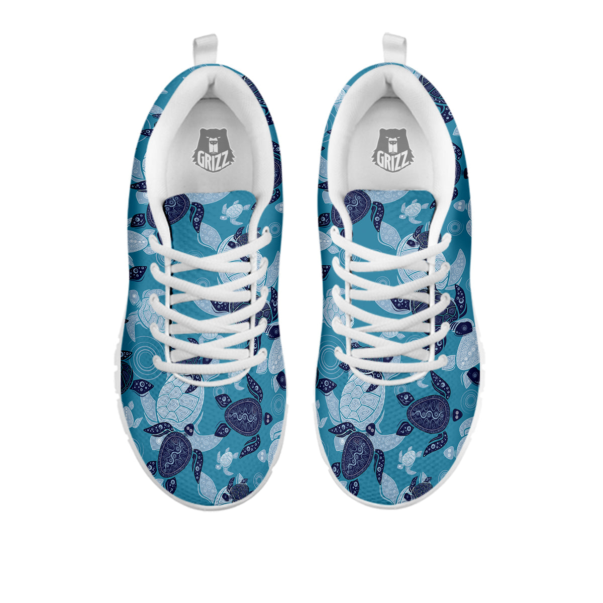 Turtle Blue And White Print Pattern White Sneaker-grizzshop