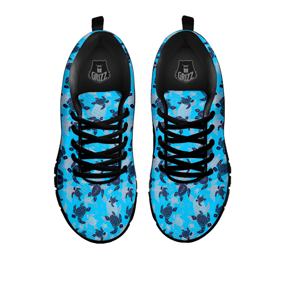Turtle Blue Sea Print Pattern Black Sneaker-grizzshop