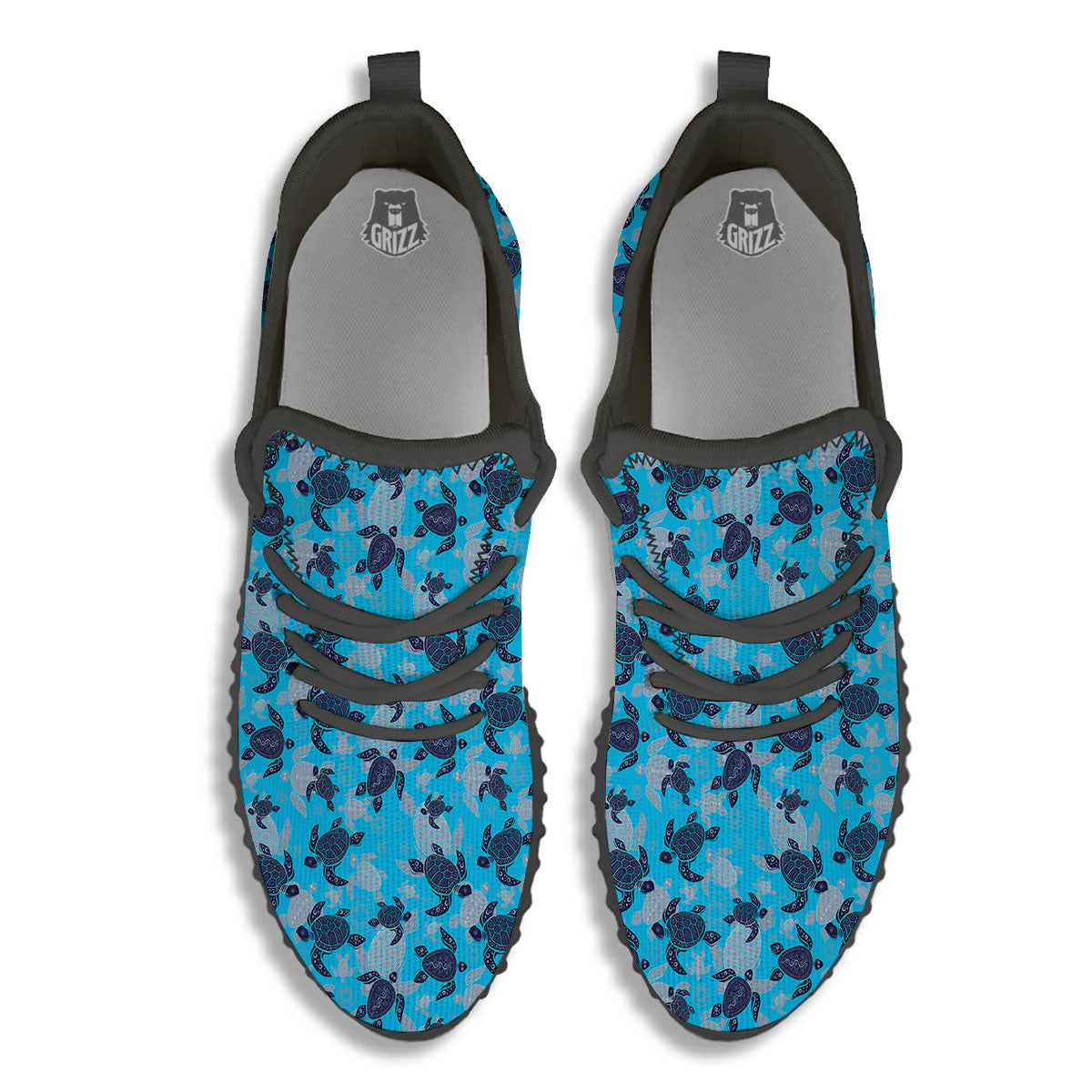 Turtle Blue Sea Print Pattern Black Walking Shoes-grizzshop