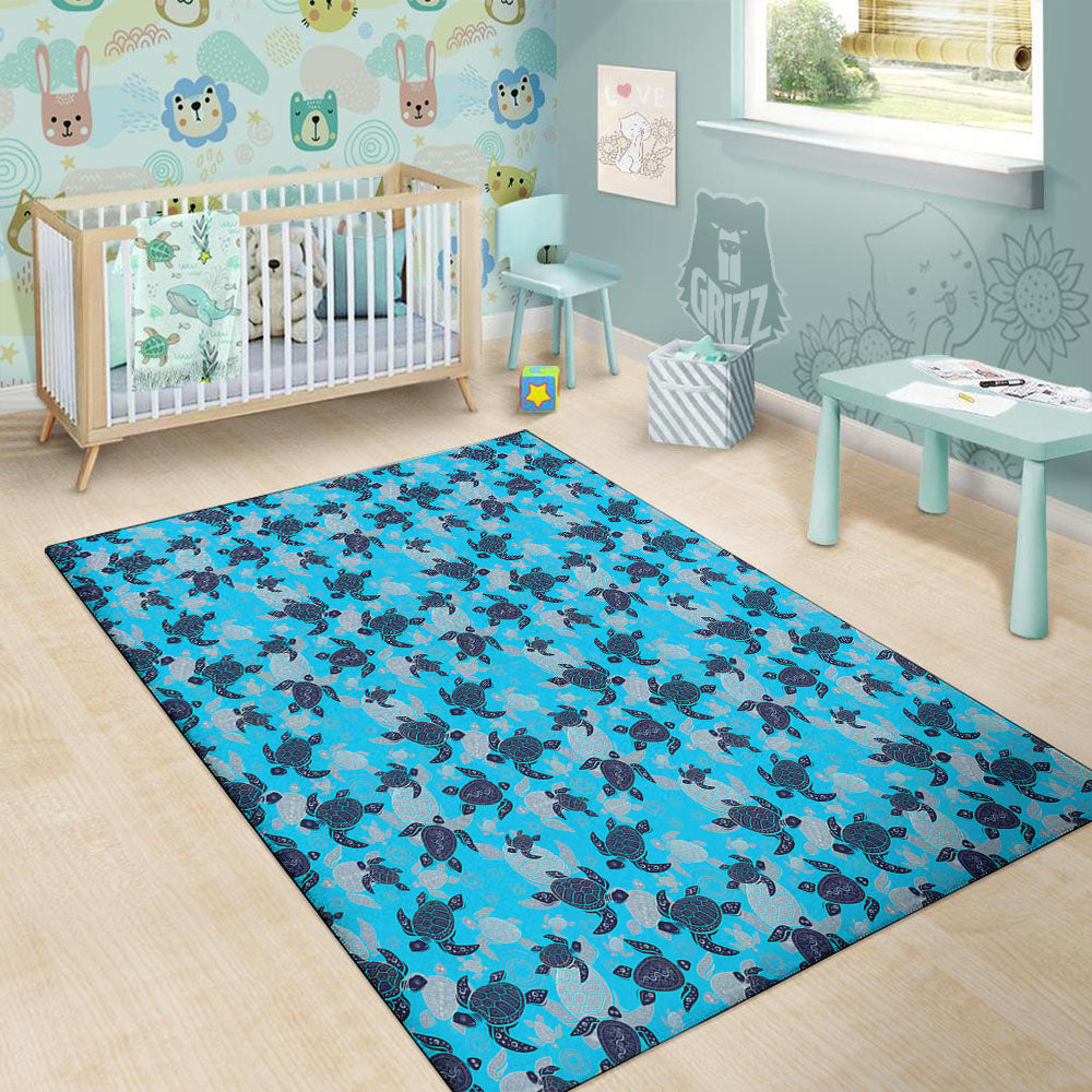 Turtle Blue Sea Print Pattern Floor Mat-grizzshop