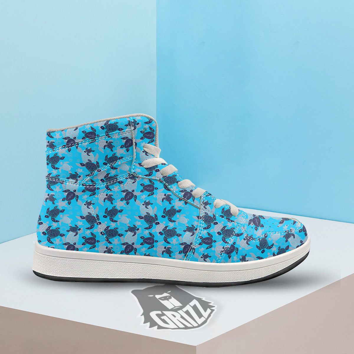 Turtle Blue Sea Print Pattern High Top Sneakers-grizzshop