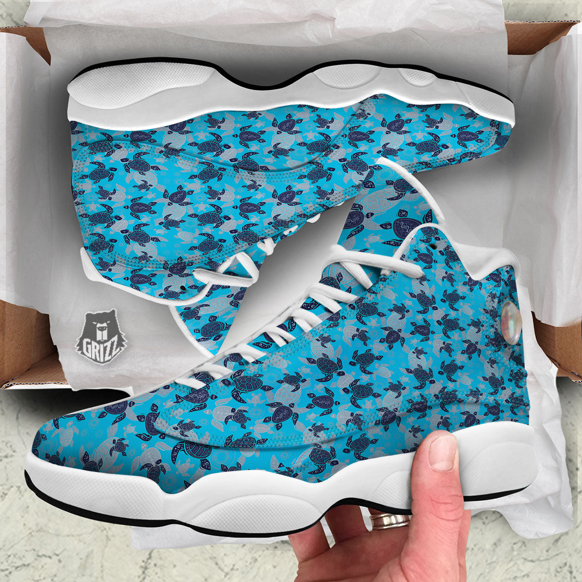 Turtle Blue Sea Print Pattern White Basketball Shoes-grizzshop