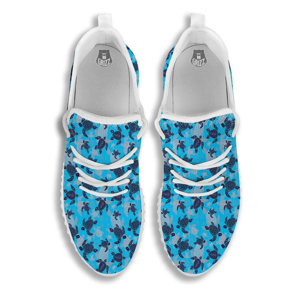 Turtle Blue Sea Print Pattern White Walking Shoes-grizzshop