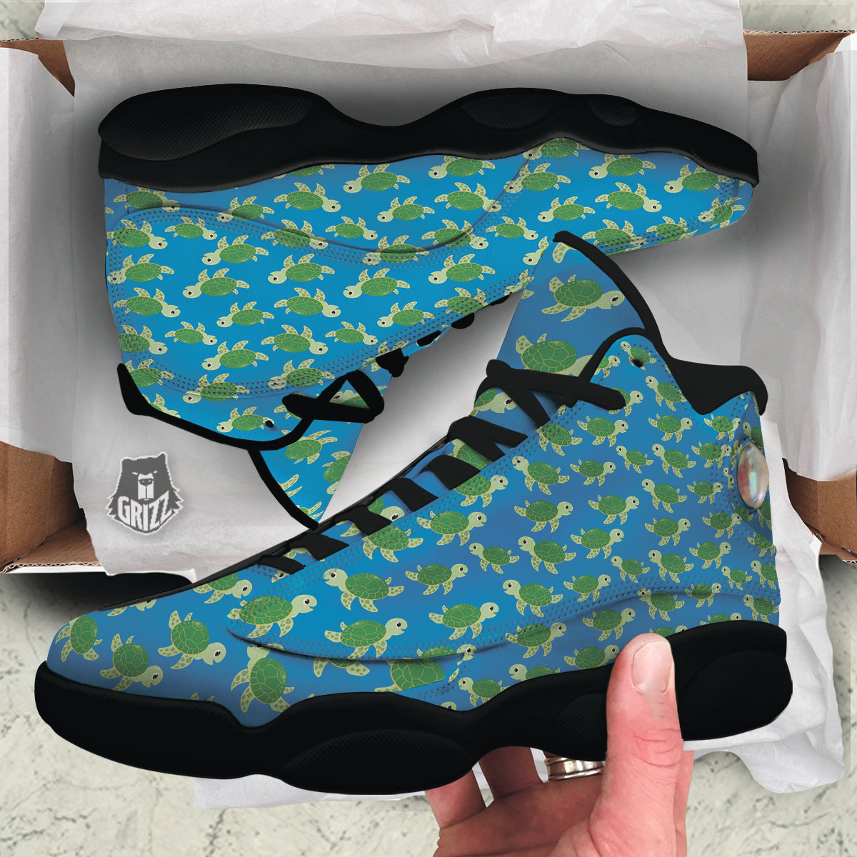 Turtle Cartoon Print Pattern Black Basketball Shoes-grizzshop