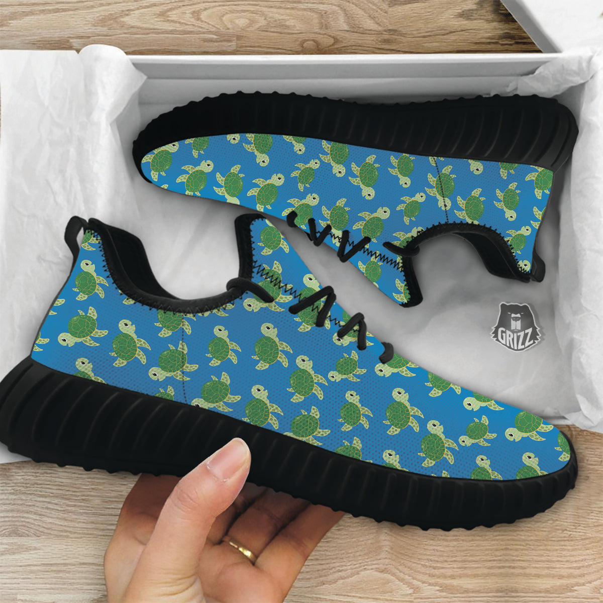 Turtle Cartoon Print Pattern Black Walking Shoes-grizzshop