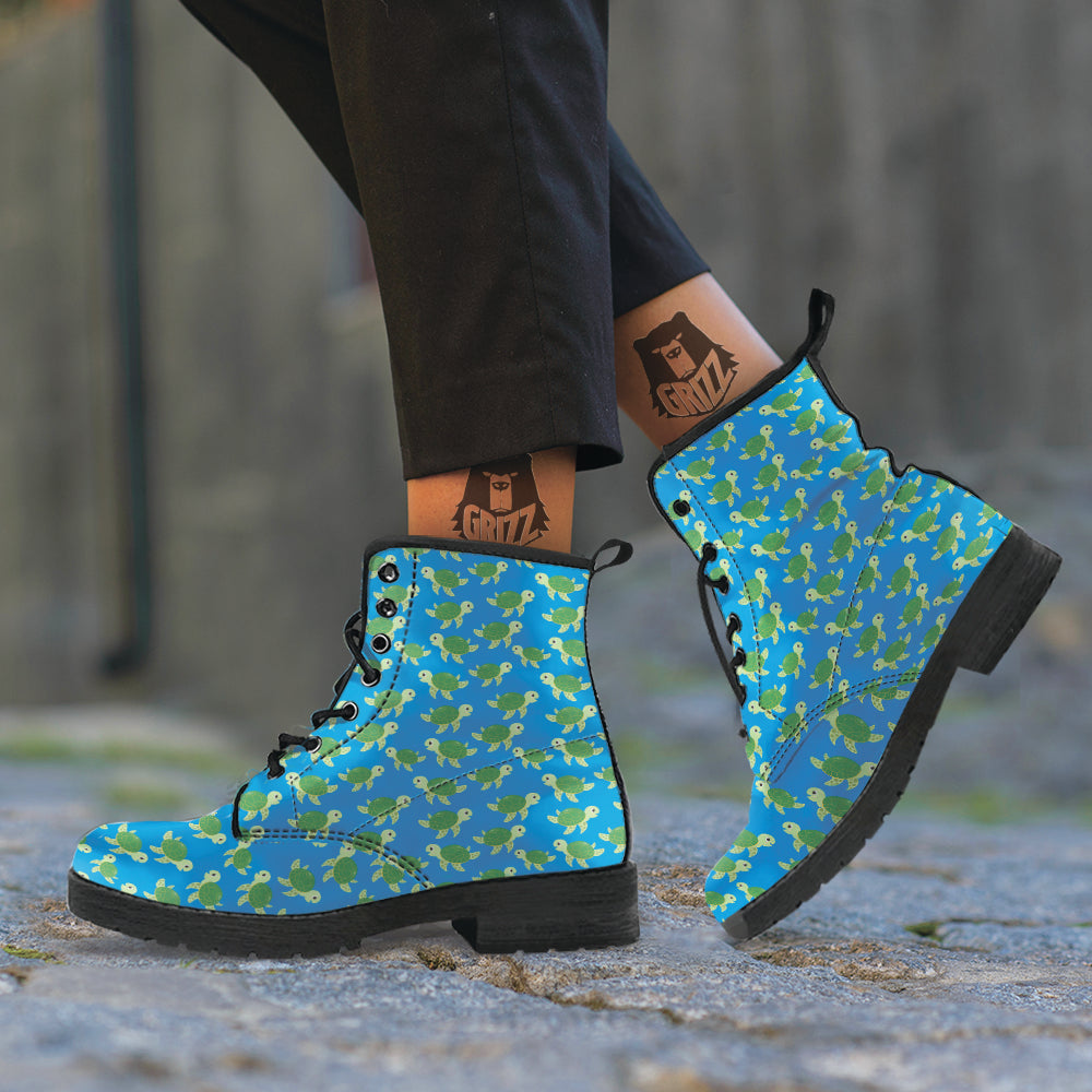 Turtle Cartoon Print Pattern Leather Boots-grizzshop