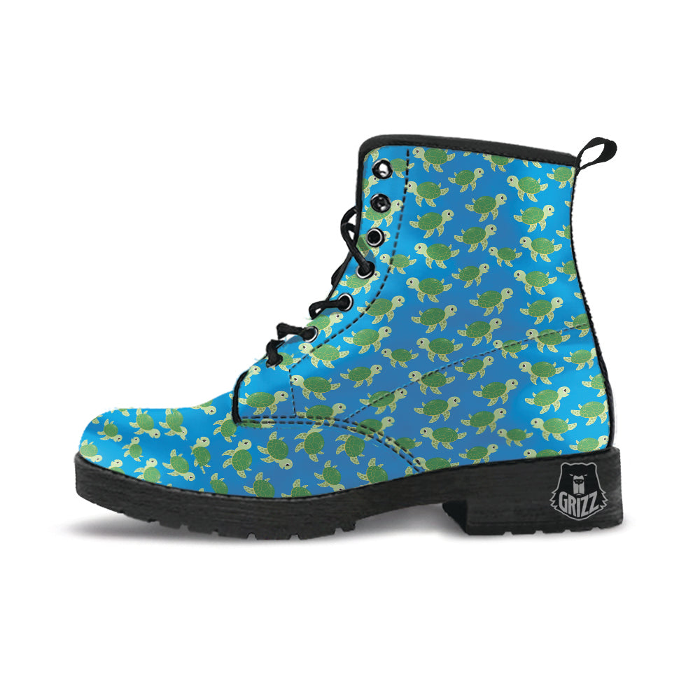 Turtle Cartoon Print Pattern Leather Boots-grizzshop