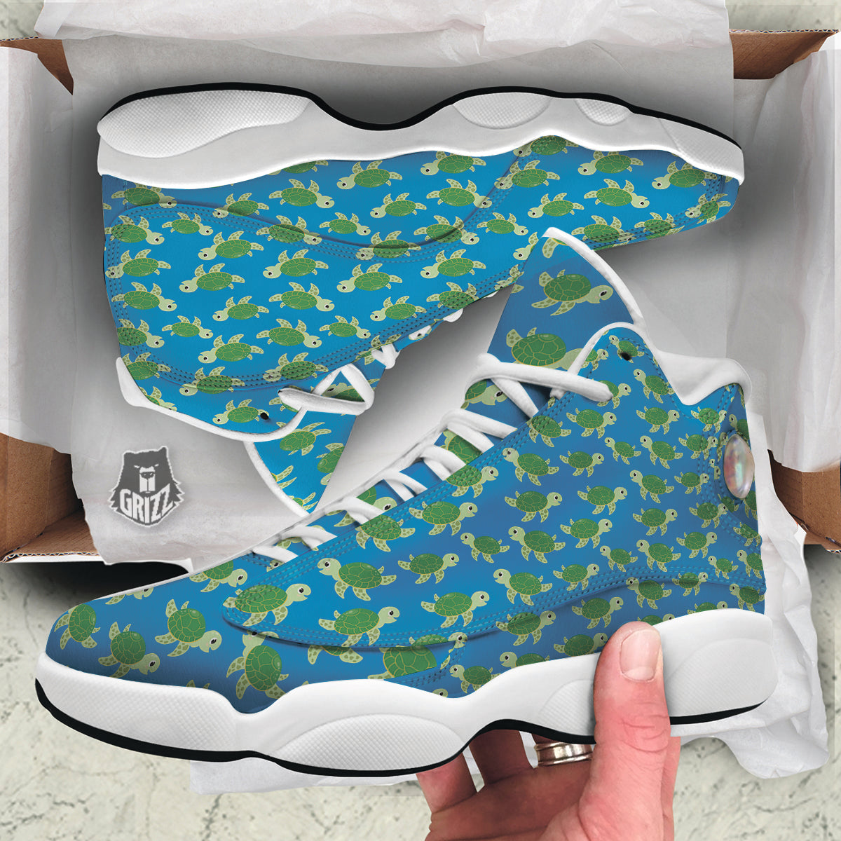 Turtle Cartoon Print Pattern White Basketball Shoes-grizzshop