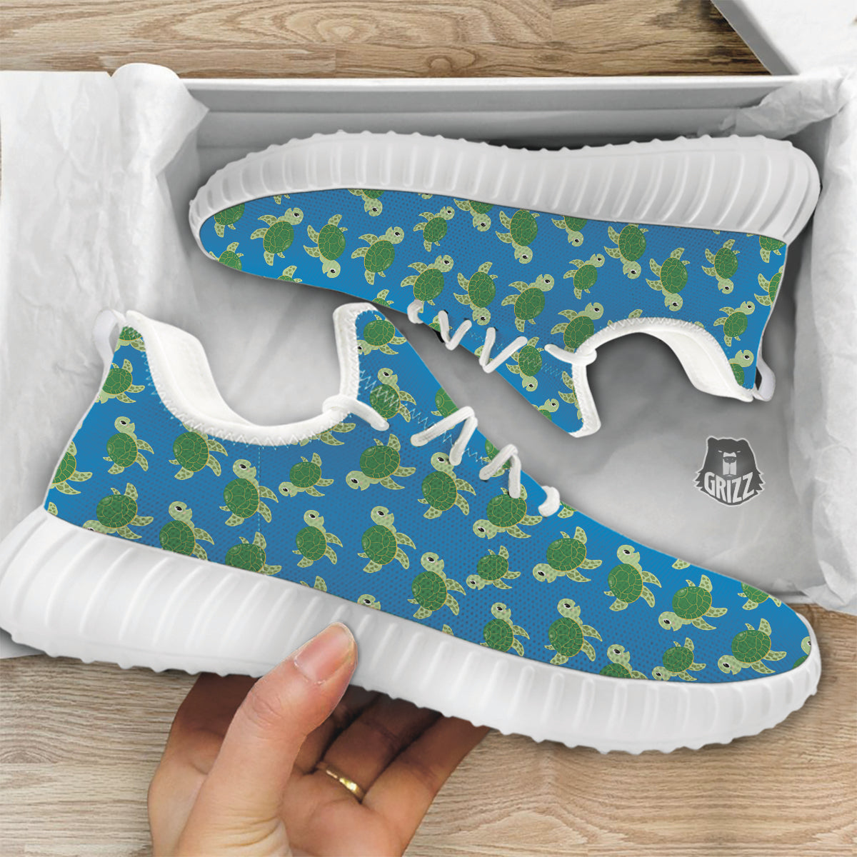 Turtle Cartoon Print Pattern White Walking Shoes-grizzshop