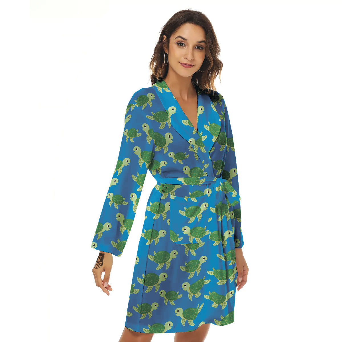 Turtle Cartoon Print Pattern Women's Robe-grizzshop