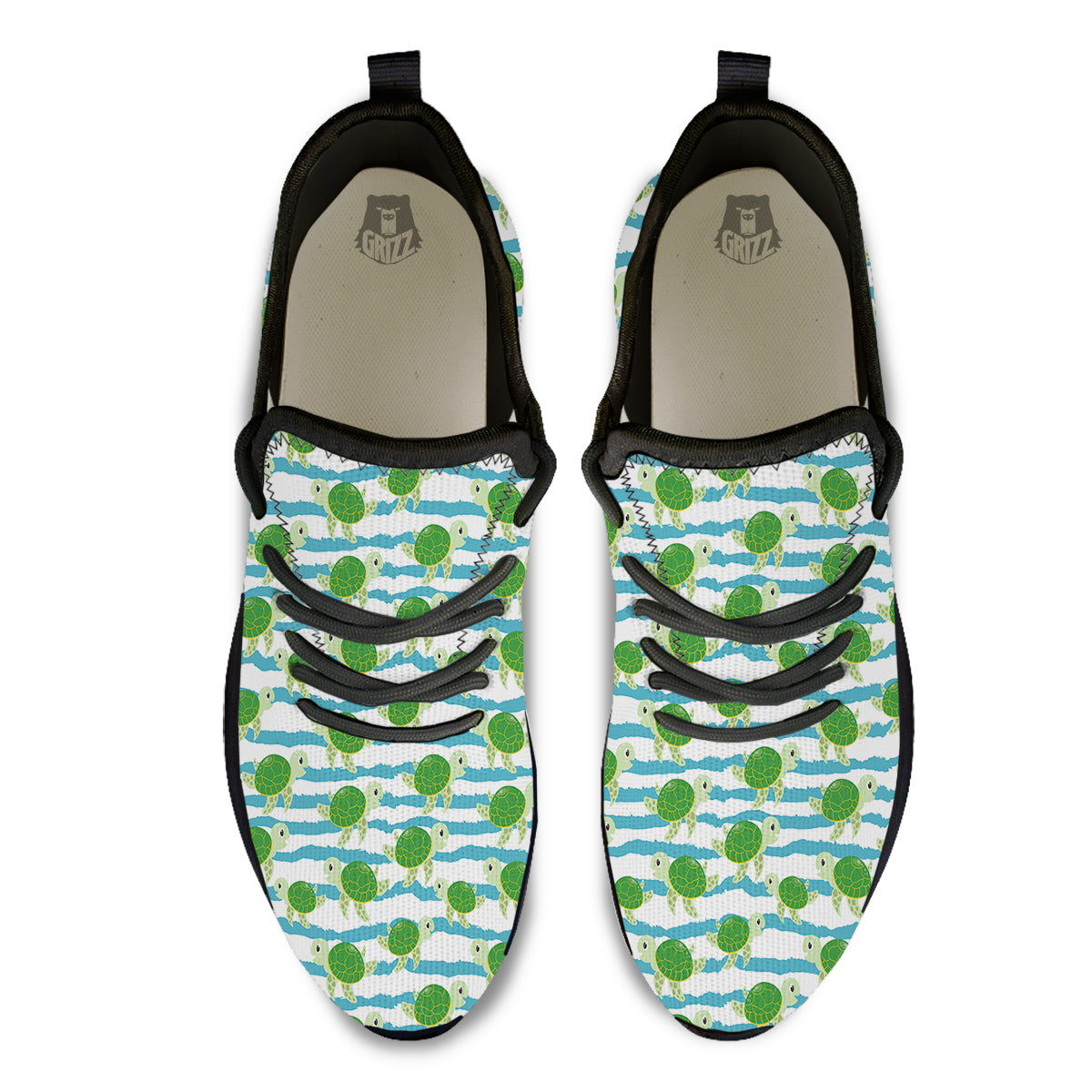 Turtle Cute Sea Print Pattern Black Athletic Shoes-grizzshop