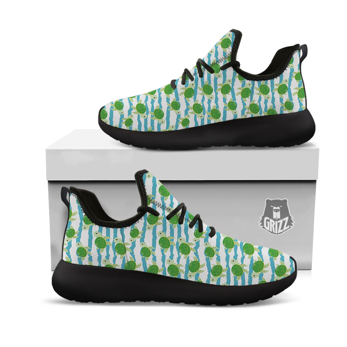 Turtle Cute Sea Print Pattern Black Athletic Shoes-grizzshop
