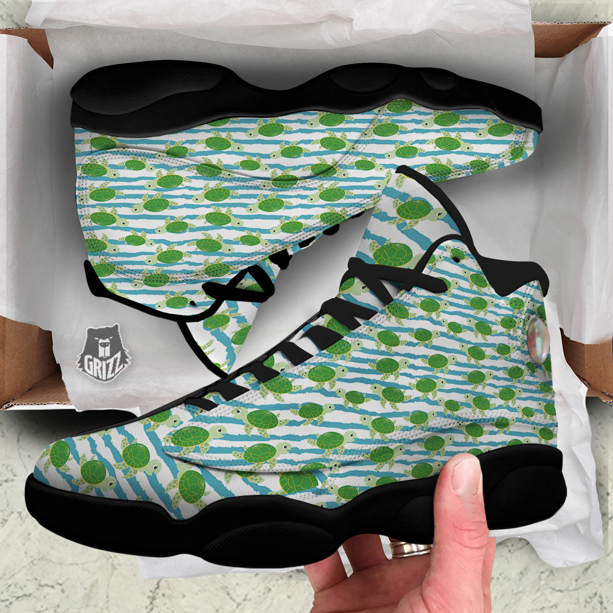 Turtle Cute Sea Print Pattern Black Basketball Shoes-grizzshop