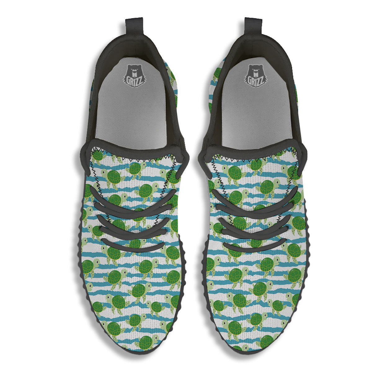 Turtle Cute Sea Print Pattern Black Walking Shoes-grizzshop