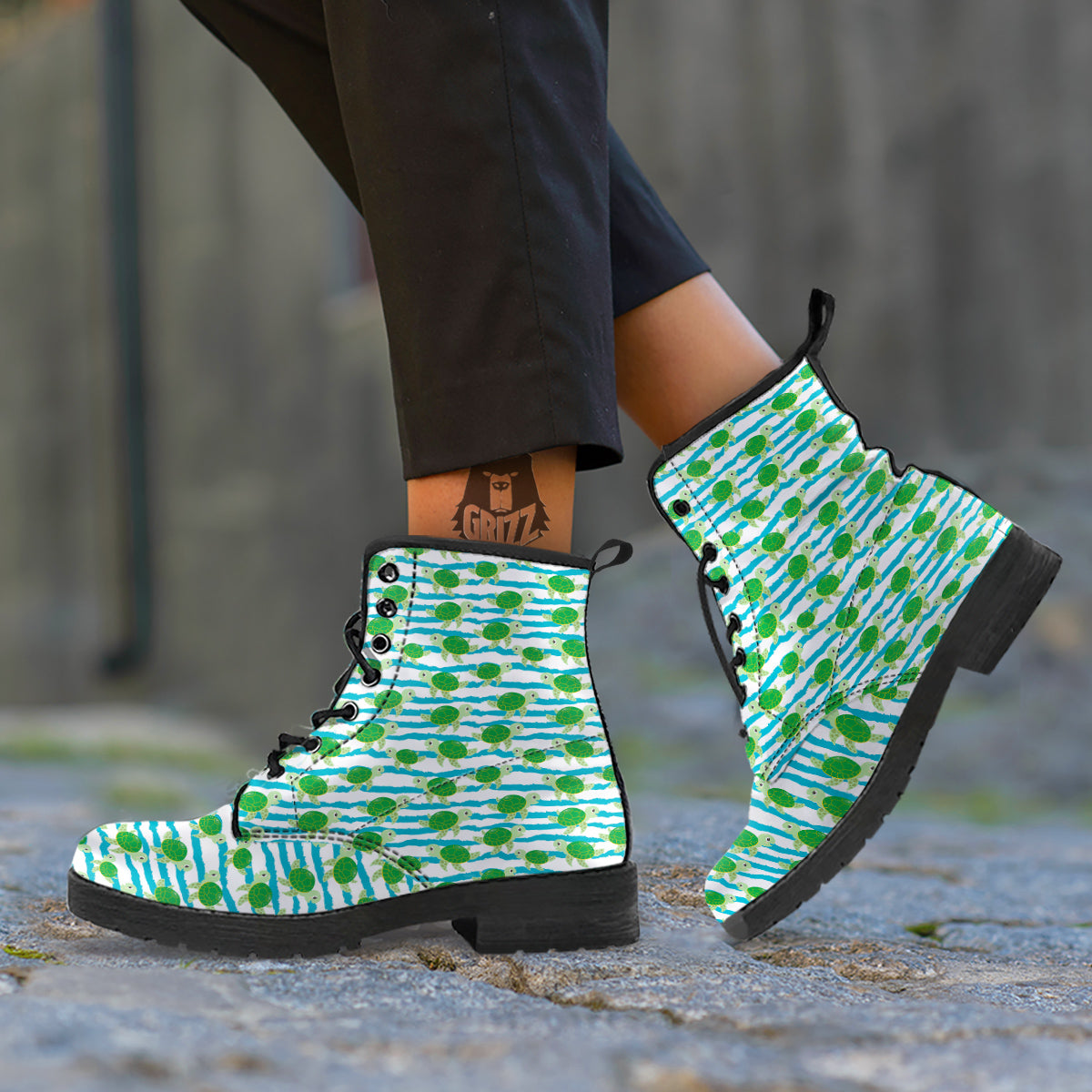 Turtle Cute Sea Print Pattern Leather Boots-grizzshop