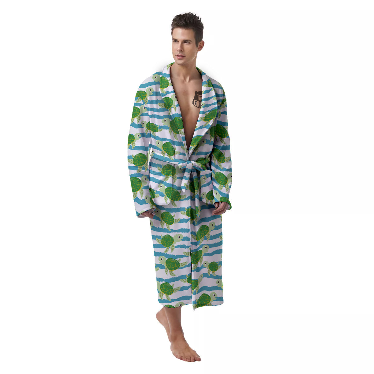 Turtle Cute Sea Print Pattern Men's Robe-grizzshop