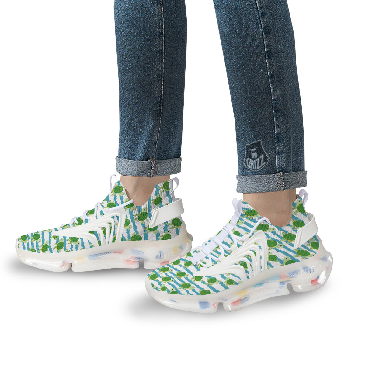 Turtle Cute Sea Print Pattern White Gym Shoes-grizzshop