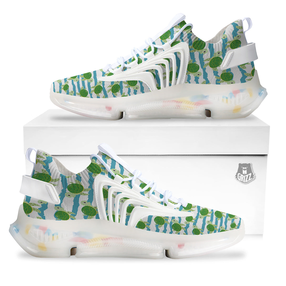 Turtle Cute Sea Print Pattern White Gym Shoes-grizzshop