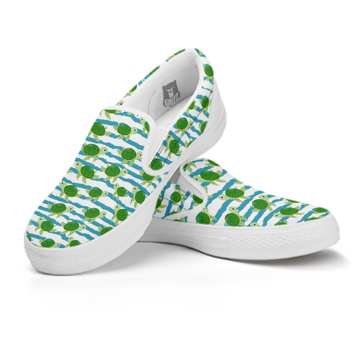 Turtle Cute Sea Print Pattern White Slip On Shoes-grizzshop