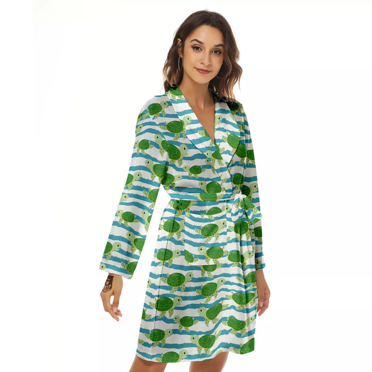 Turtle Cute Sea Print Pattern Women's Robe-grizzshop