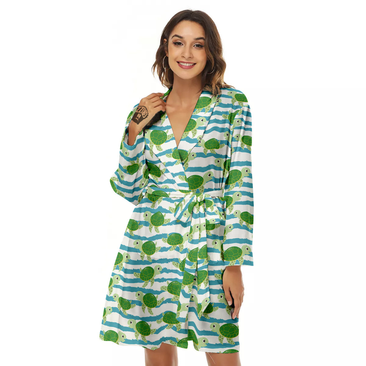 Turtle Cute Sea Print Pattern Women's Robe-grizzshop