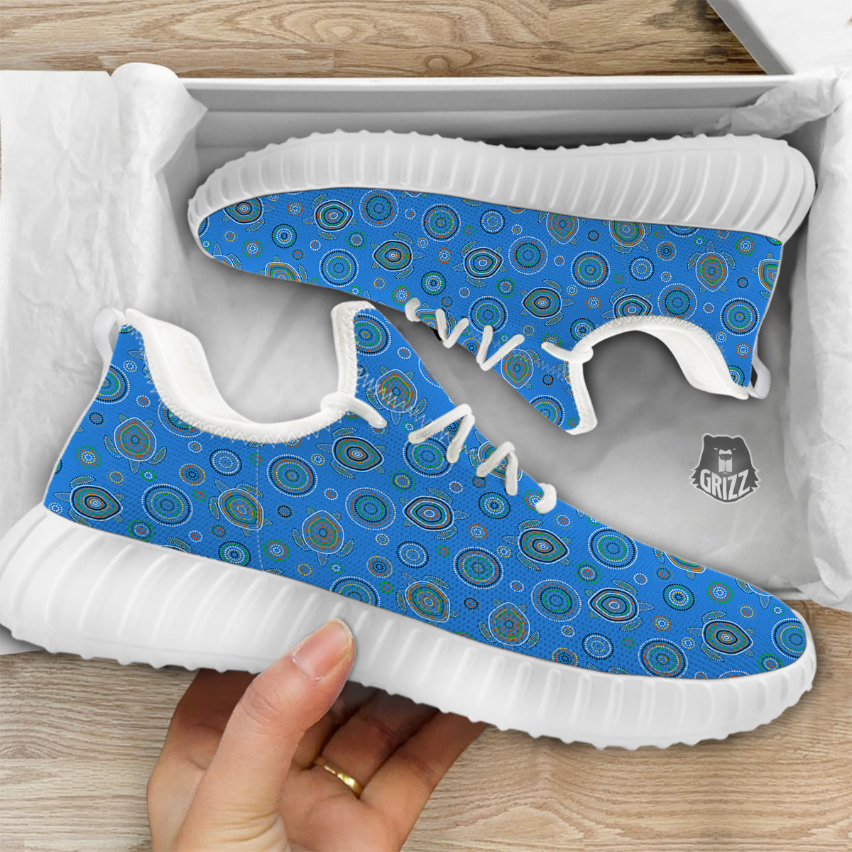 Turtle Sea Aboriginal Print Pattern White Walking Shoes-grizzshop