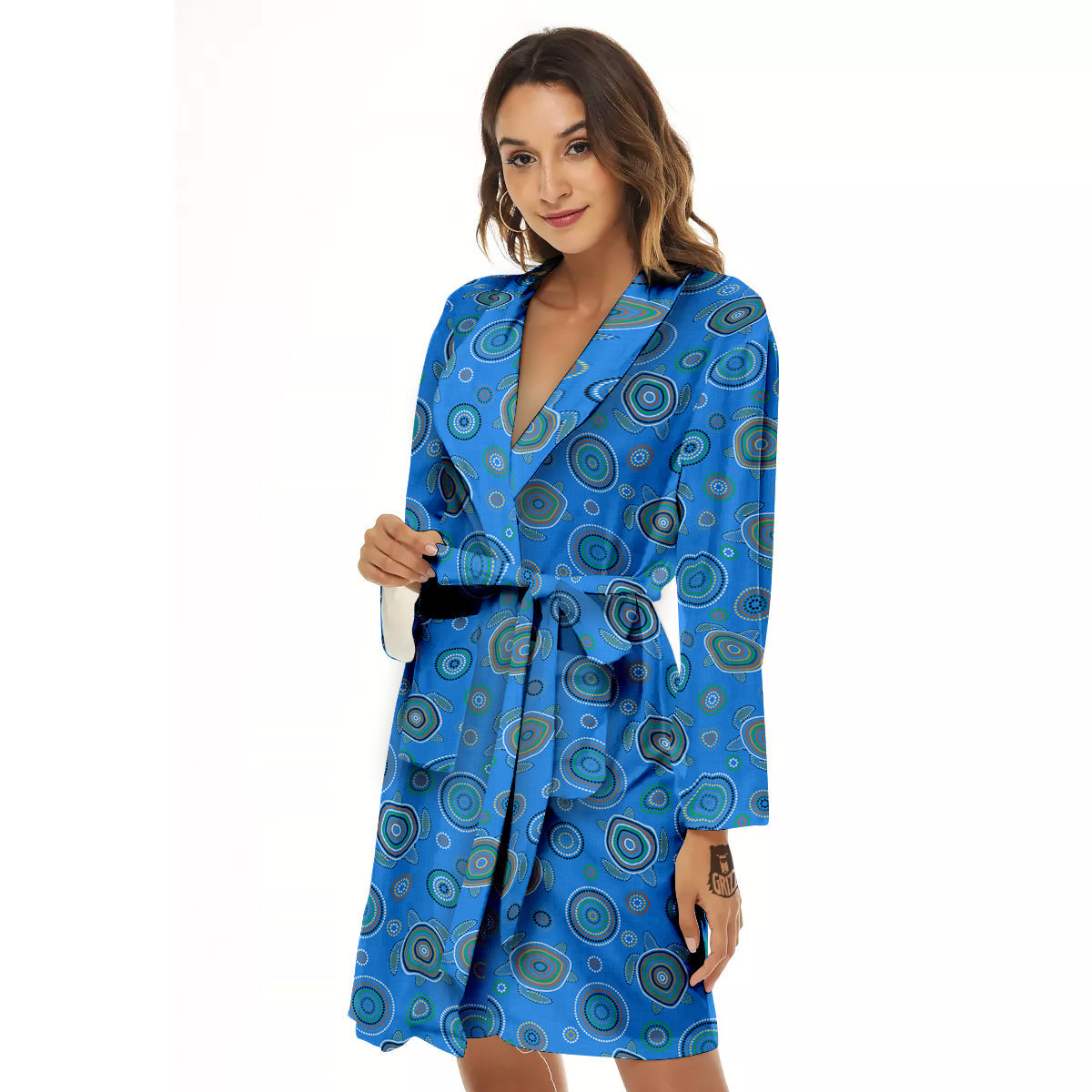 Turtle Sea Aboriginal Print Pattern Women's Robe-grizzshop