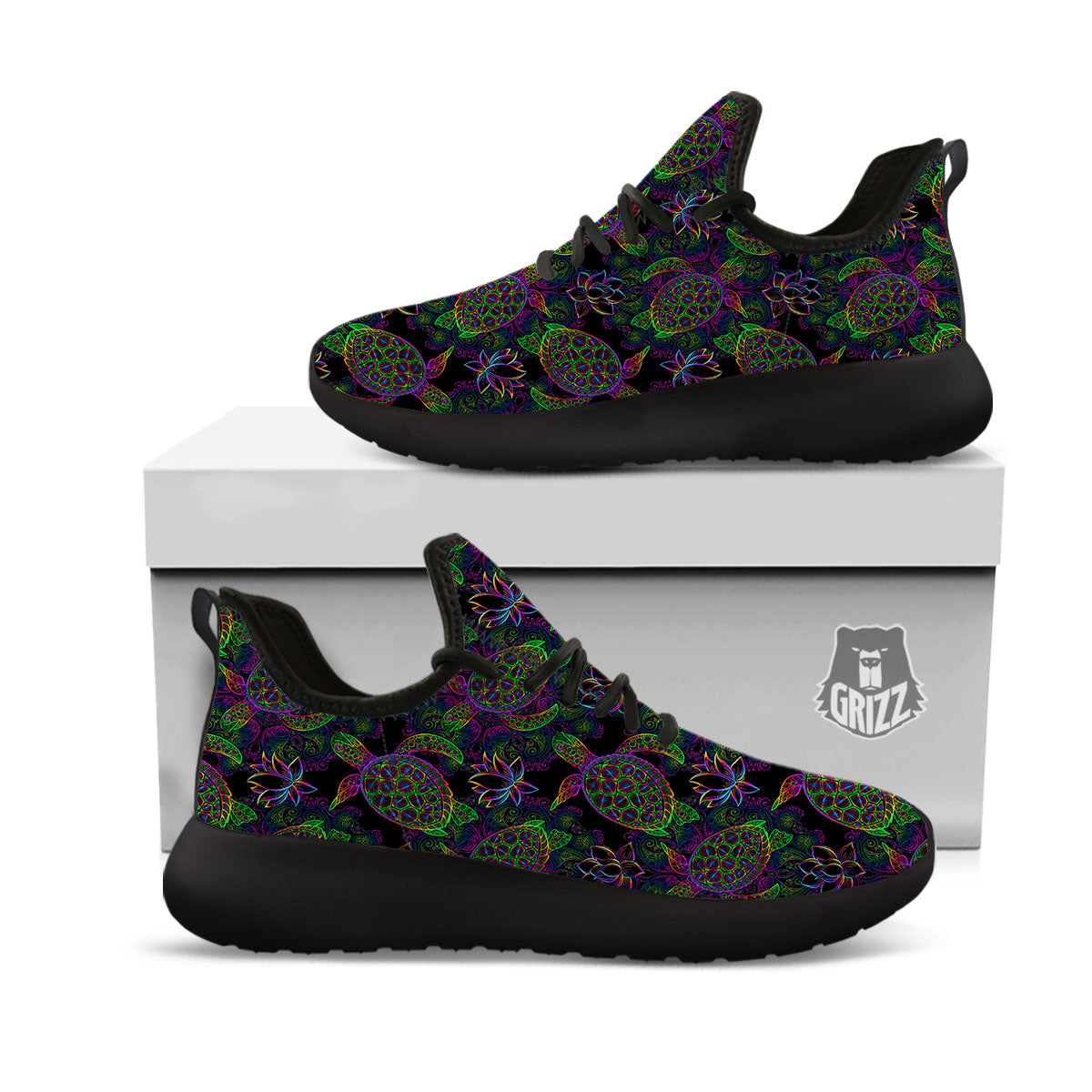 Turtle Sea Psychedelic Print Pattern Black Athletic Shoes-grizzshop